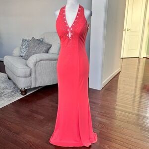 Vintage 2000s Ignite Evenings Peach Formal Open Back Beaded Gown Unique Dress‎